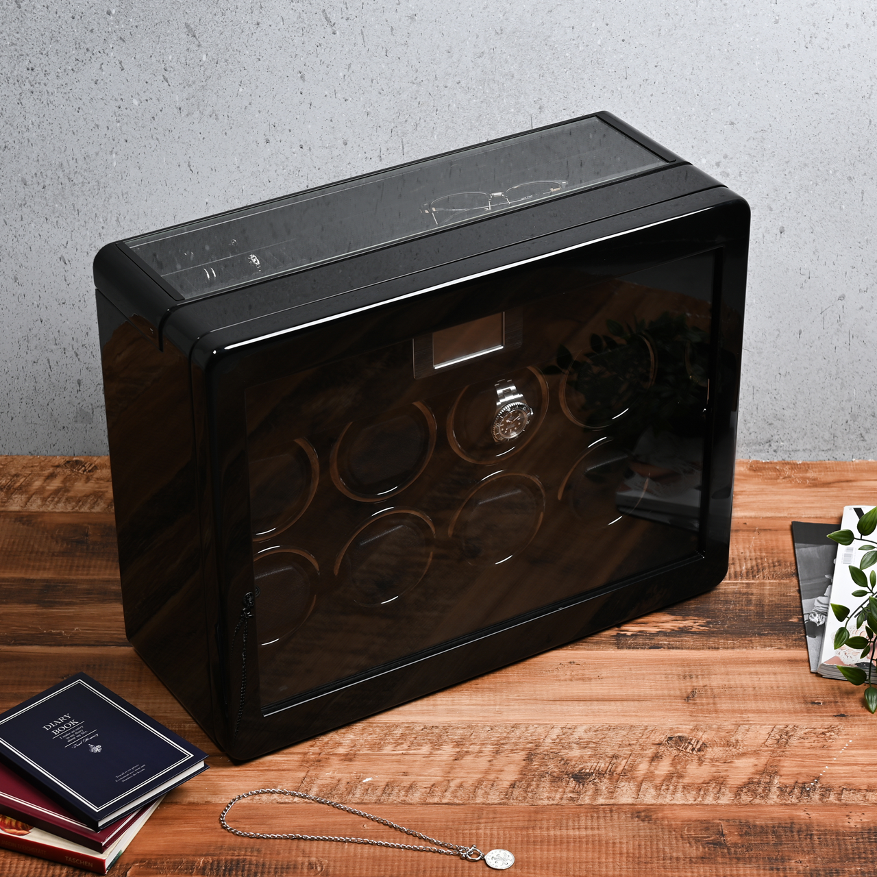 木製腕時計8本巻きワインディングマシーン  (ピアノブラック) LU72008BK