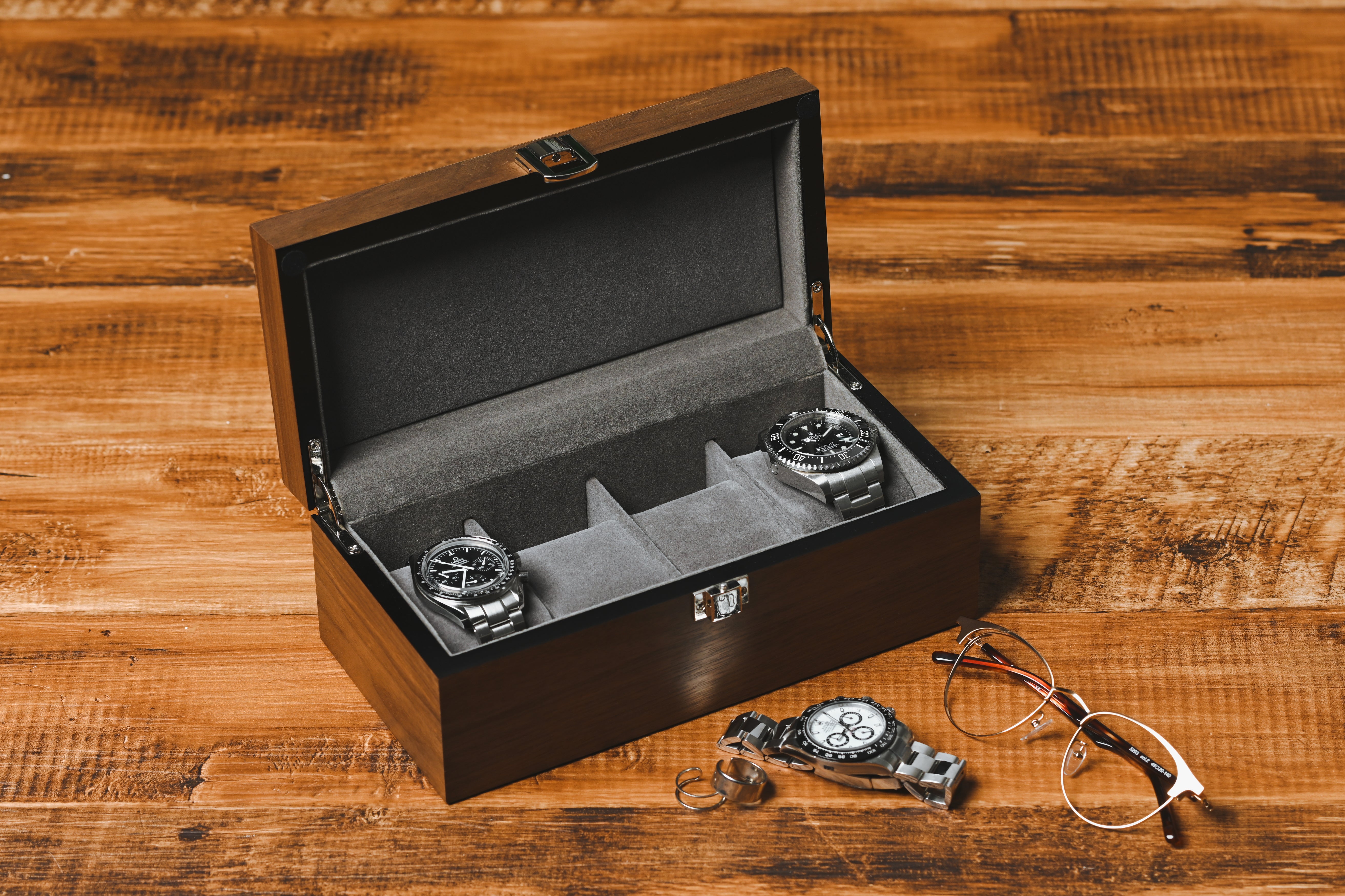 クルミ木製4本腕時計収納時計ケース クルミ木目 ES5304WD