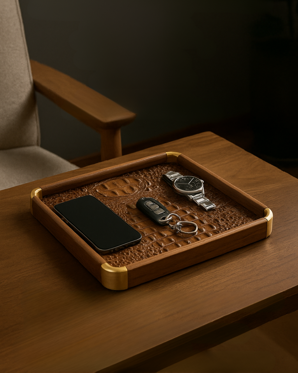 AURA」クラフトレザーウッドトレイ | LU2501